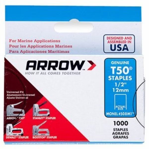 1000PK T50 12Staples, Arrow Fastener, Mfr#: 508M1